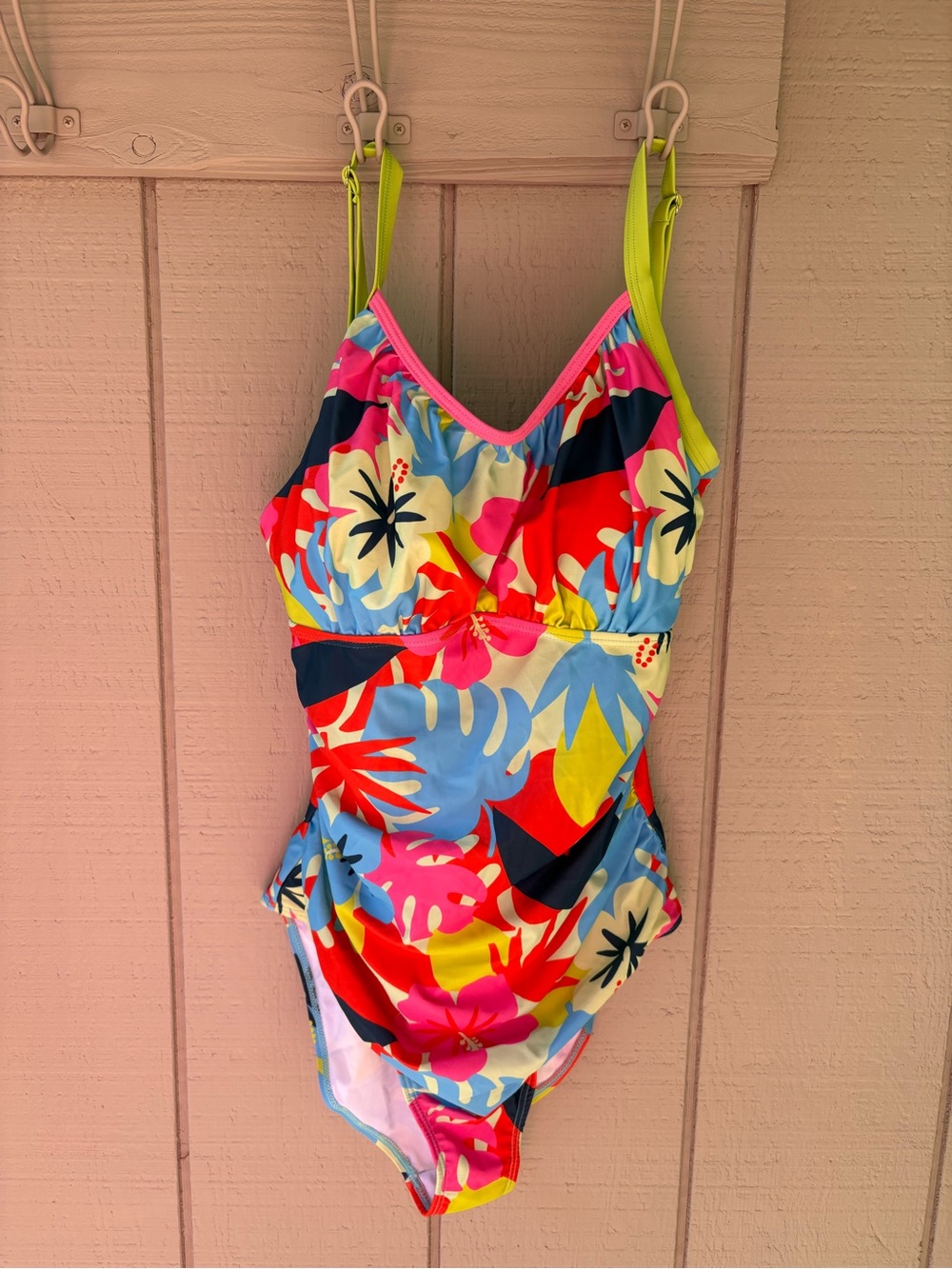 Tropical Floral One-Piece Swimsuit in Neon Pink & Lime